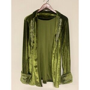 Unbranded Embroidered Velvet Jacket Women’s XL Green  Boho Hippy Retro Office